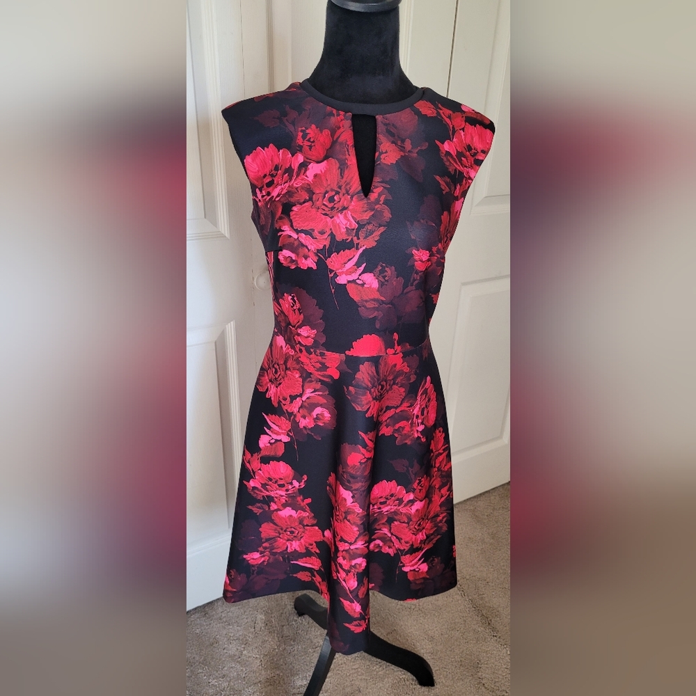TOMMY HILFIGER Elegant Floral Black and Red Dress SIZE 4